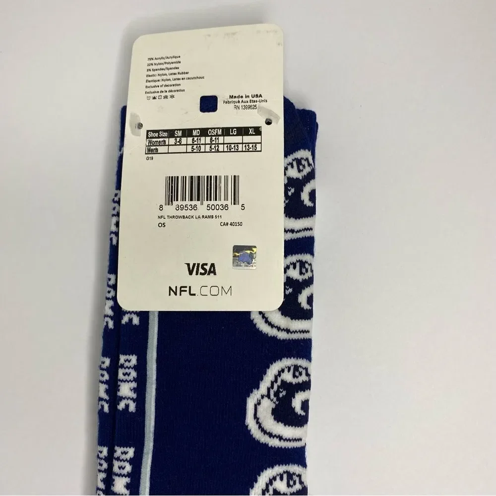 For Bare Feet Blue White NFL Throwback LA Rams Socks OSFM